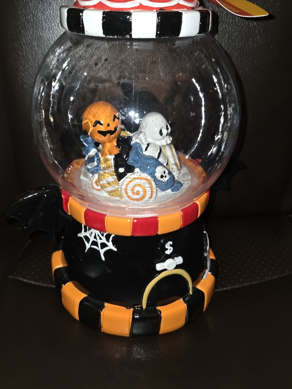Halloween Pumpkin & Ghost Snow Globe - Orange Black White